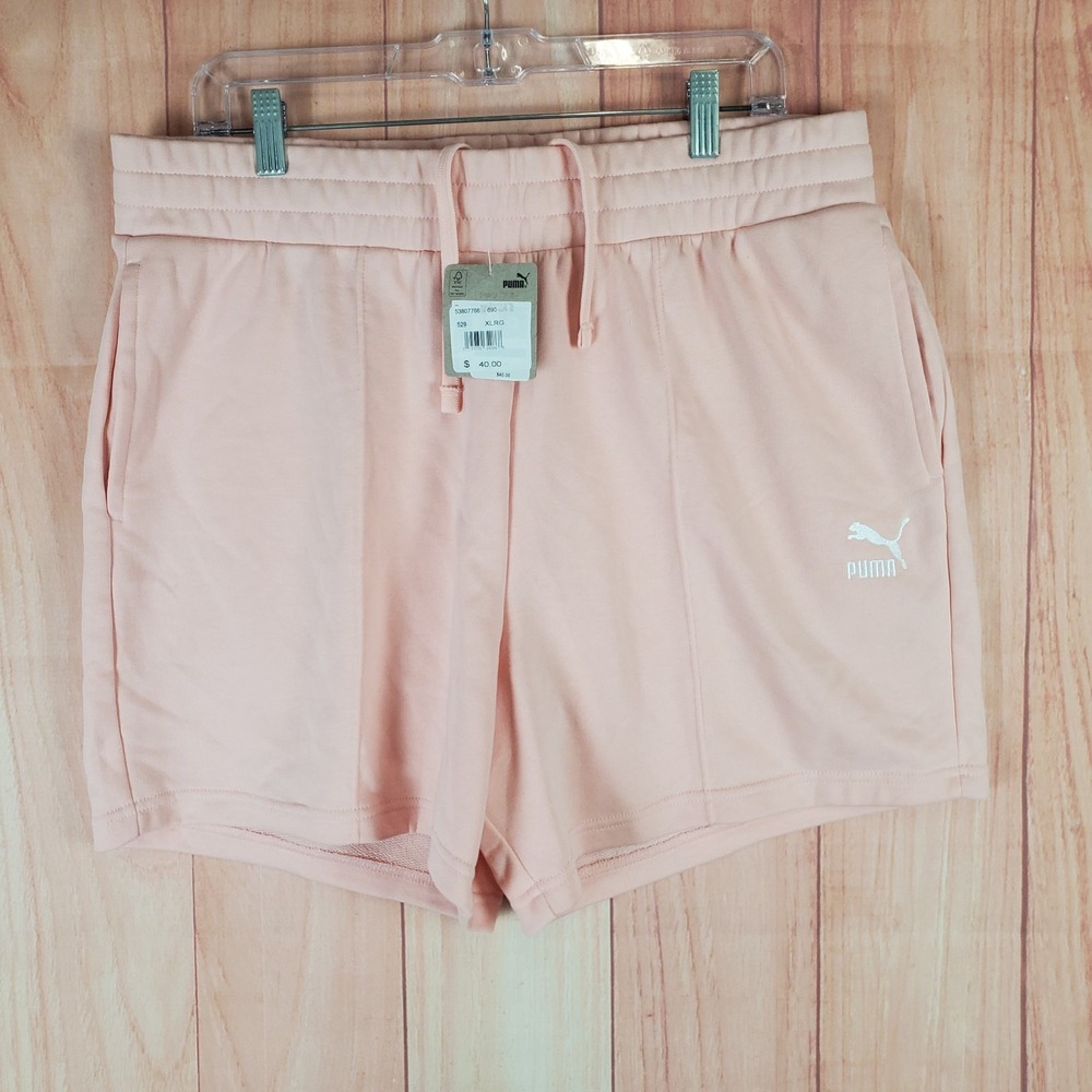 Puma Classics Pintuck Shorts Womens XL Rose Dust Relaxed Fit Athleisure Wear